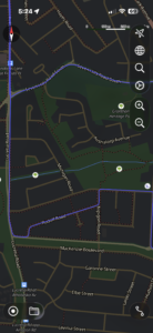 Actual driving test route map for Blacktown RMS showing residential streets, Leabons Lane, and Rudolf Road.