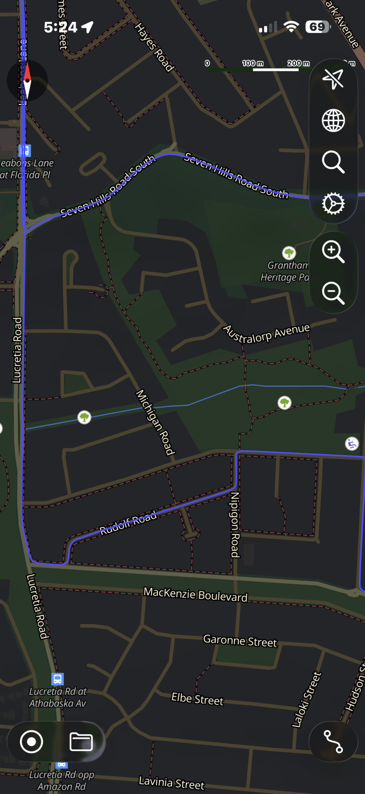 Official Blacktown driving test route map displaying quiet residential streets used for Three-Point Turns and Reverse Parallel Parking.