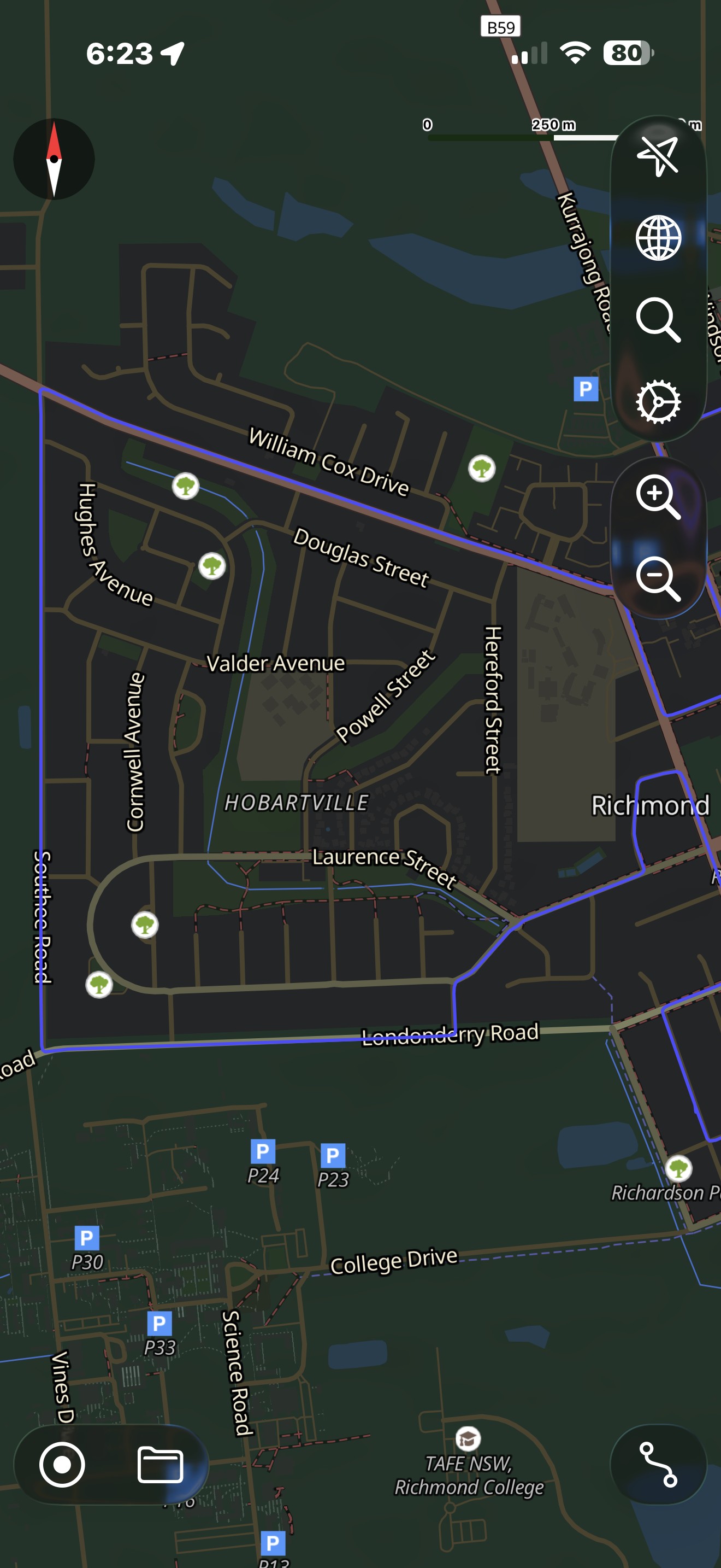 Evaluation map for the western Hobartville residential extension via Londonderry Road and Southee Road.