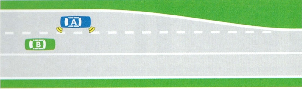 Learner driver diagram showing lane changing rules where Car A gives way to Car B in the adjacent lane.