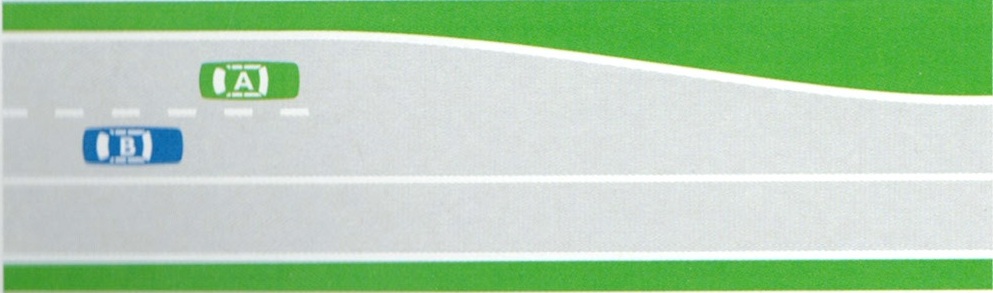 Learner driver diagram showing merging rules where Car B trailing behind gives way to Car A ahead.