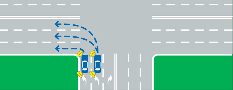 Multiple turning lanes