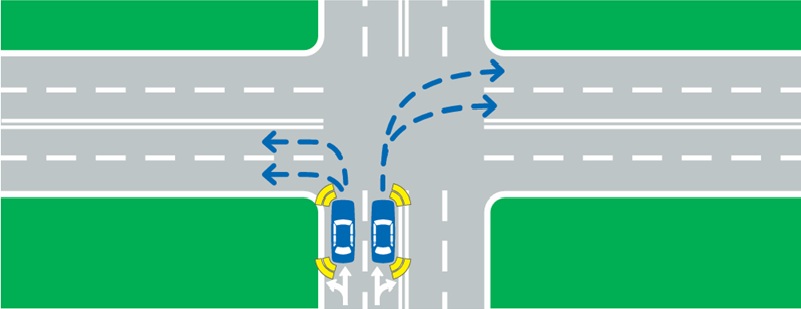 Turn into either lane