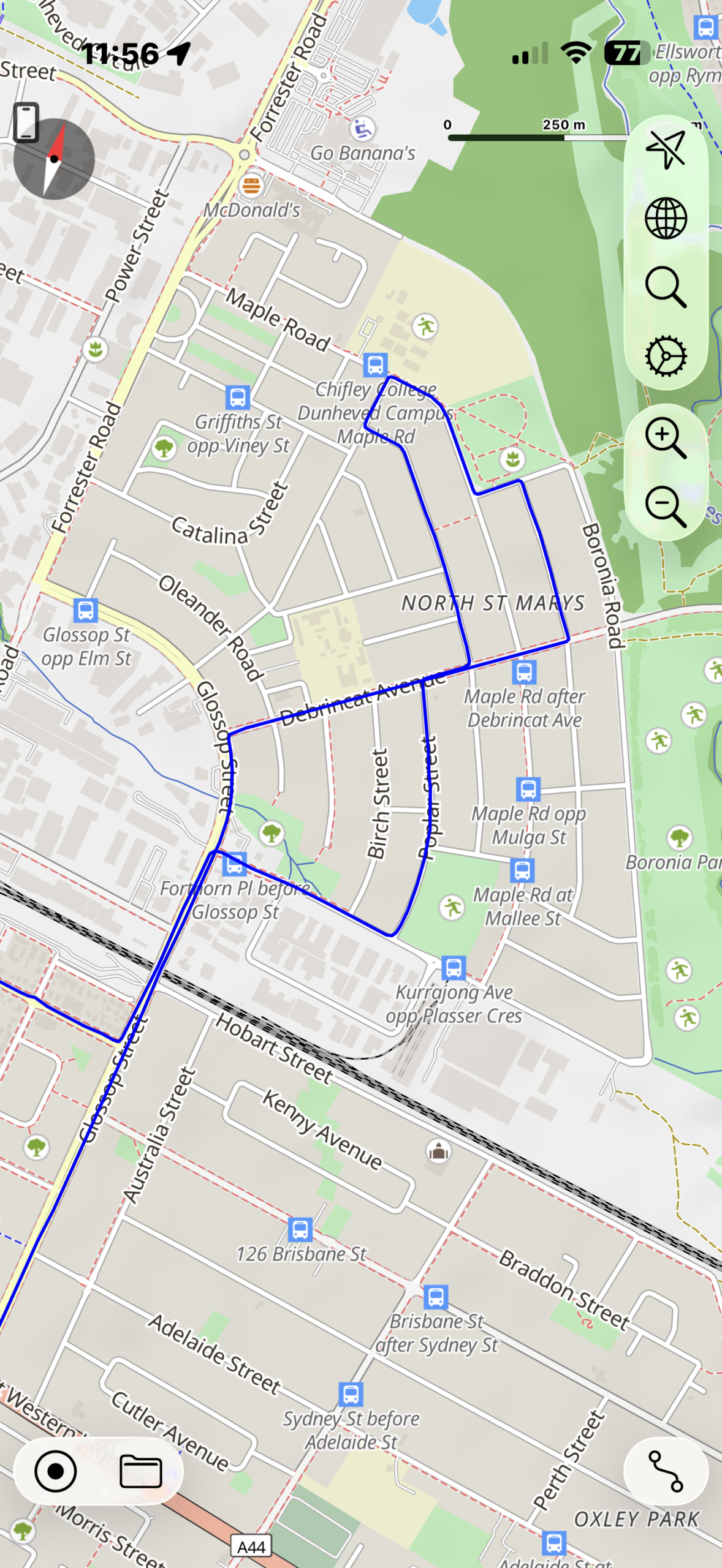 St Marys Test Route Map - Debrincat Avenue and North St Marys Residential Loop